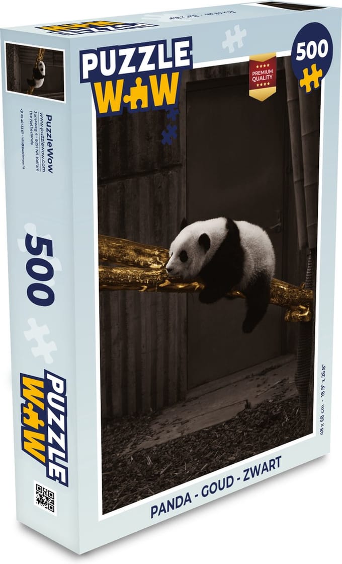 Puzzel Panda - Goud - Zwart - Legpuzzel - Puzzel 500 stukjes