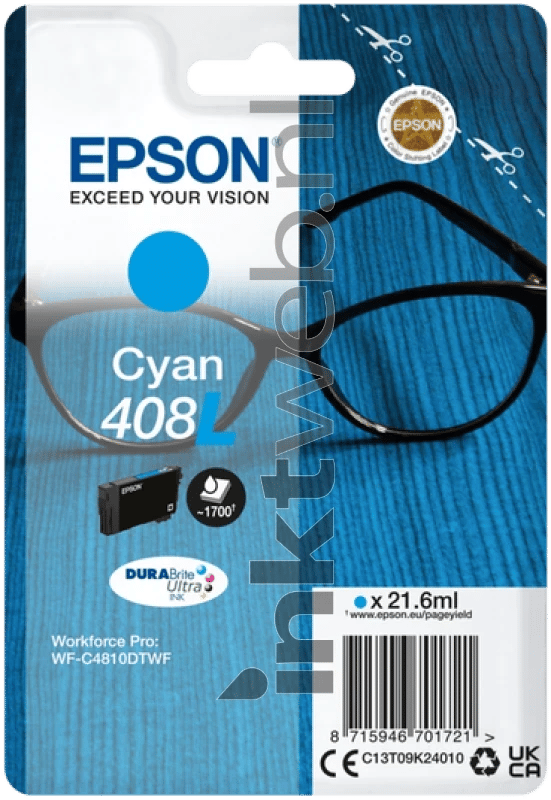 Epson 408L (C13T09K24010) Inktcartridge Cyaan Hoge capaciteit