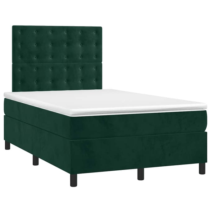vidaXL - Boxspring - met - matras - en - LED - fluweel - donkergroen - 120x200 - cm