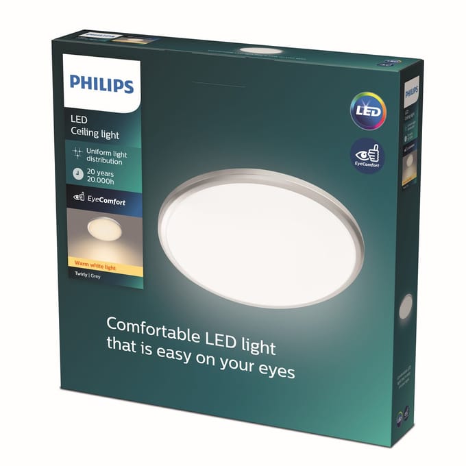 Philips Twirly plafonnière - grijs - groot - warmwit licht - 17 W