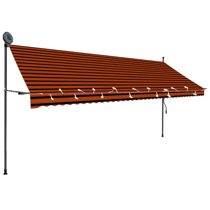 vidaXL - Luifel - handmatig - uitschuifbaar - met - LED - 400 - cm - oranje - en - bruin