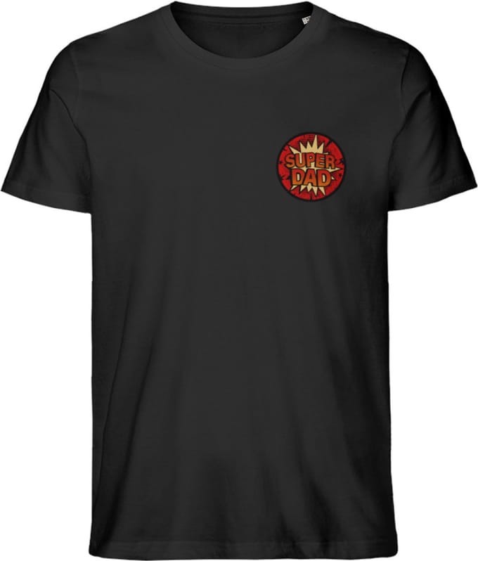 Heren T Shirt - Super Vader Pappa - Korte Mouw - Zwart - S