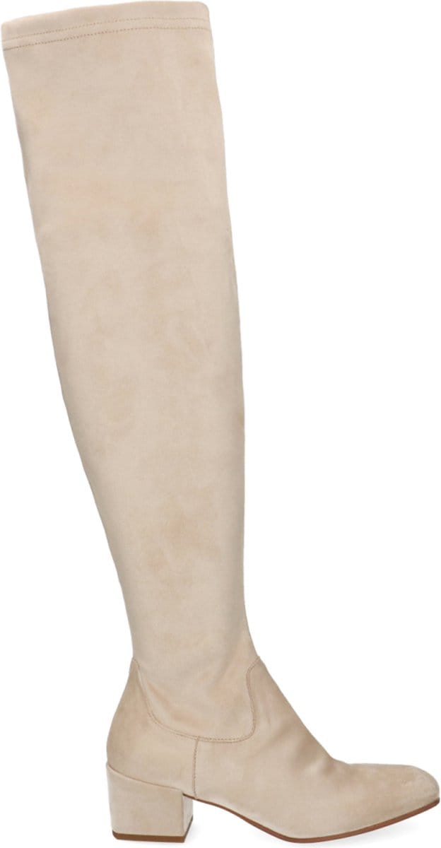 Manfield - Dames - Beige suèdine overknee laarzen - Maat 36