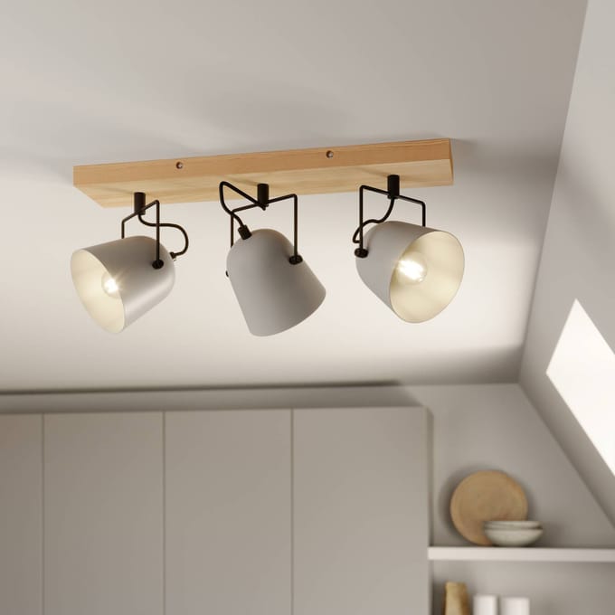 Lindby - buitenspot - 3lichts - eiken, staal - H: 19 cm - E14 - grijs, hout licht, zwart