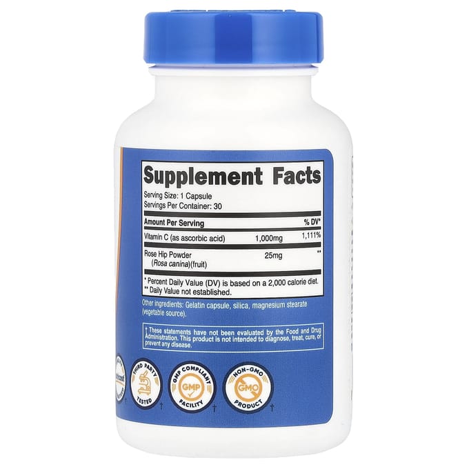 Nutricost, vitamine C, rozenbottel, 30 capsules