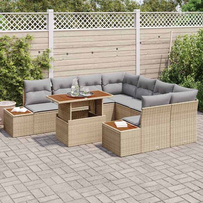 vidaXL - Tuinbank - Set - 9 - st - Beige - poly - rattan
