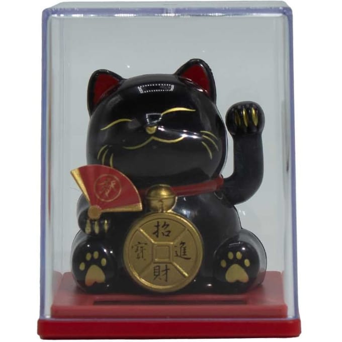 Mini Solar Powered Money Cat in Box - Black