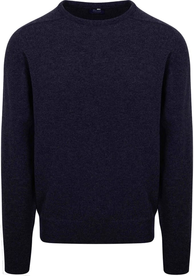 William Lockie Pullover Lamswol O-hals Midnight Mix Navy - Maat 3XL - Heren - Pullovers