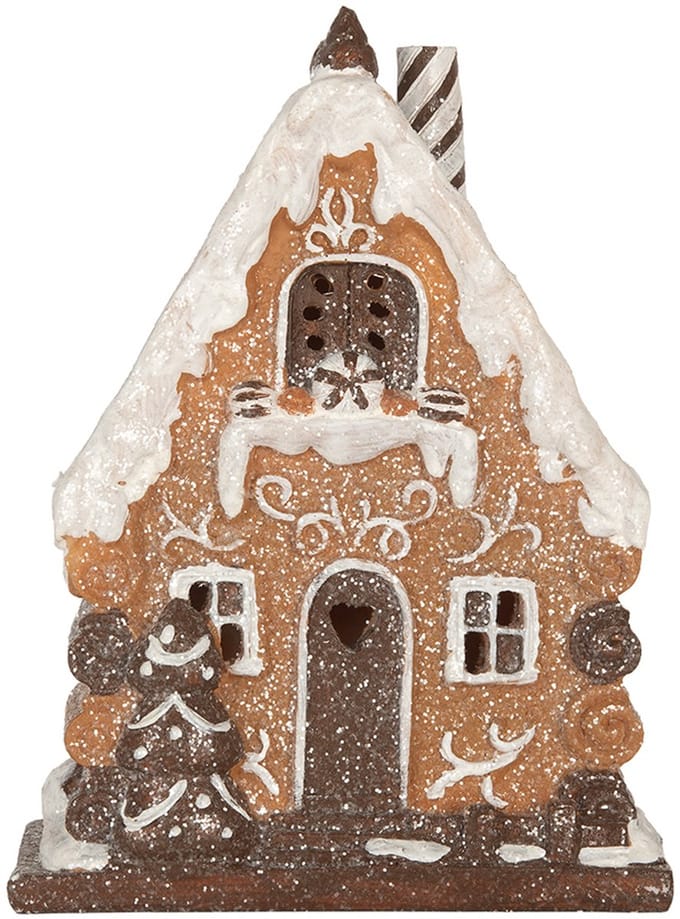 Clayre & Eef Gingerbread house met LED 15x8x19 cm Bruin Kunststof