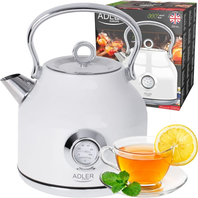 Adler AD-1346w - Waterkoker met thermometer - Wit - 1.7 liter - metaal