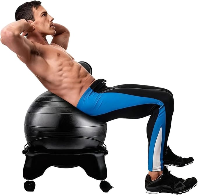 Zitbal Stoel - Balansstoel Yogabal - Houding Verbeteren - Met Rugleuning - 55 Cm - Style B