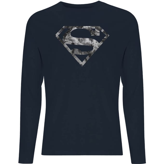 Marble Superman Logo Men's Long Sleeve T-Shirt - Navy - L