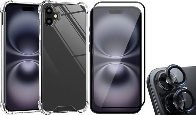 Hoesje geschikt voor iPhone 16 - Screenprotector Volledig Dekkend Glas & Camera Protector - Shockproof Transparant met Extra Hoekbescherming