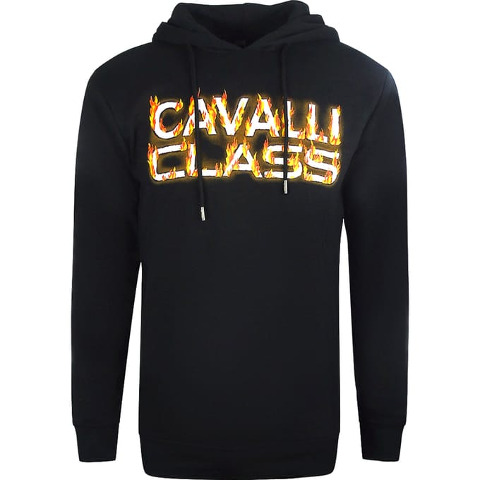 Cavalli Class Fire-logo zwarte hoodie