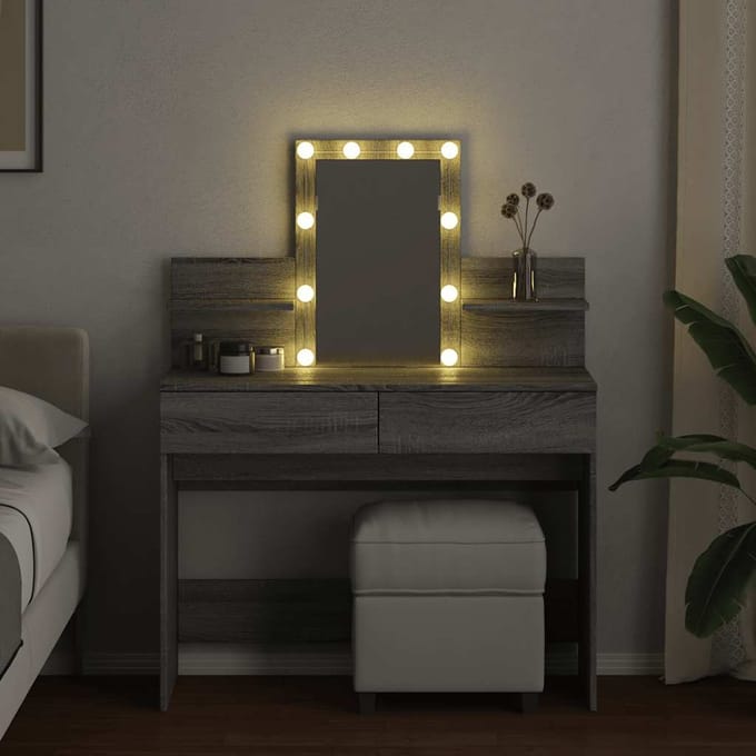 vidaXL - Kaptafel - met - LED-verlichting - 100x40x130 - cm - grijs - sonoma