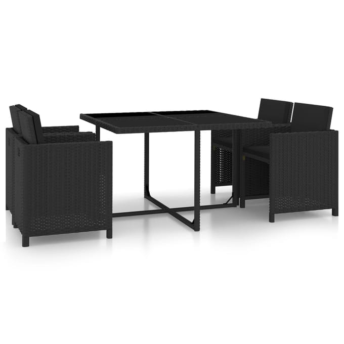 vidaXL - 5-delige - Tuinset - met - kussens - poly - rattan - zwart