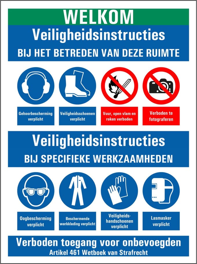 Veiligheidsinstructies bij betreden ruimte sticker 280 x 210 mm