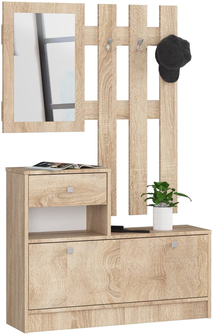 Sonoma Eik Halmeubelset met Spiegel - Klassiek Design, 90 cm Breed, 2-Delig