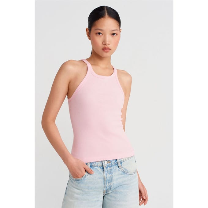 Geribbelde Katoenen Mouwloze Cami Blouse