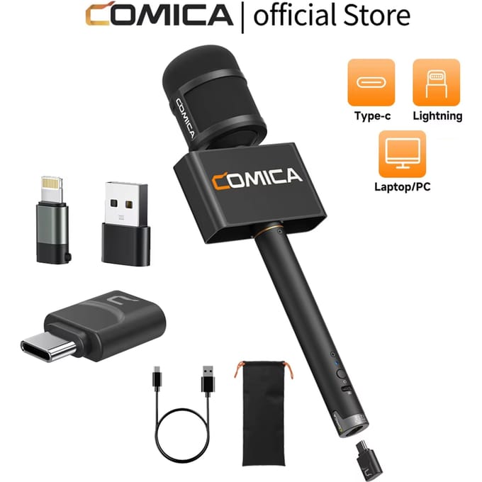 COMICA Revo S Cardioïde draadloze interviewmicrofoon voor smartphone 48kHz/24bit ruisonderdrukking buitenmicrofoon voor interviews Revo S