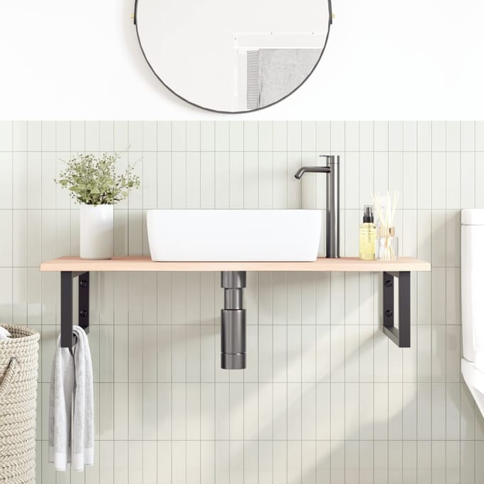 vidaXL - Badkamer - wandschap - staal - en - massief - eikenhout