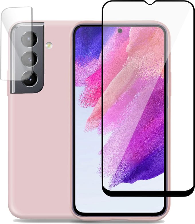 Hoesje geschikt voor Samsung S21 FE - Full Screenprotector & Camera Screen Protector - Suède Back Cover Case Rose