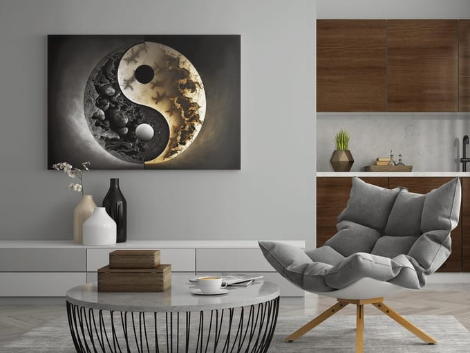 Canvas Schilderij - Yin en Yang - Abstract - 60x40x2 cm