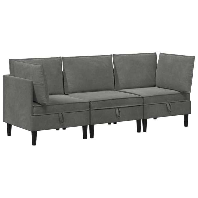 vidaXL - Woonkamer - Meubelset - 3 - st - Donkergrijs - Fluweel