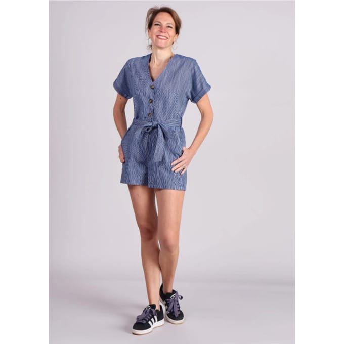 FRNCH Adila playsuit blauw gestreept linnen