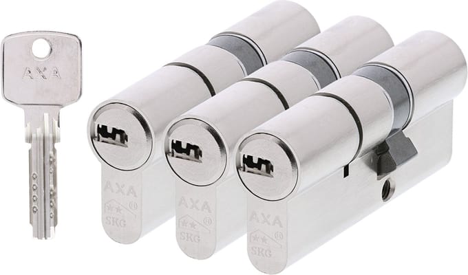 AXA Dubbele Veiligheidscilinder (Comfort Security) 3 stuks gelijksluitend: 30-45 mm, incl. 9 sleutels. SKG**