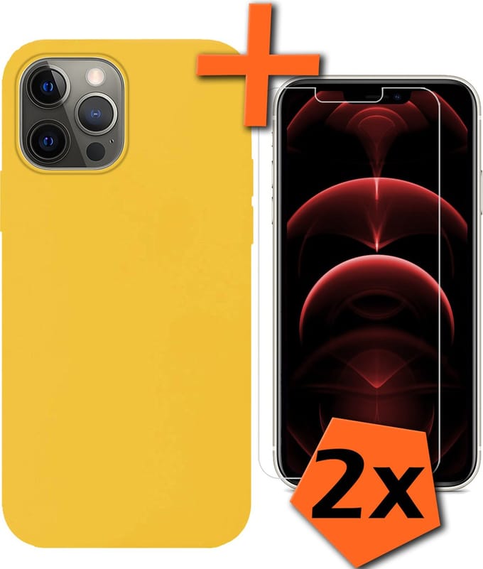 Hoes - Met 2x Screenprotector - Geschikt voor Apple iPhone 14 Pro Max - Sterk & Shockproof - Back Cover - Siliconen Case - Telefoon Hoes - Geel