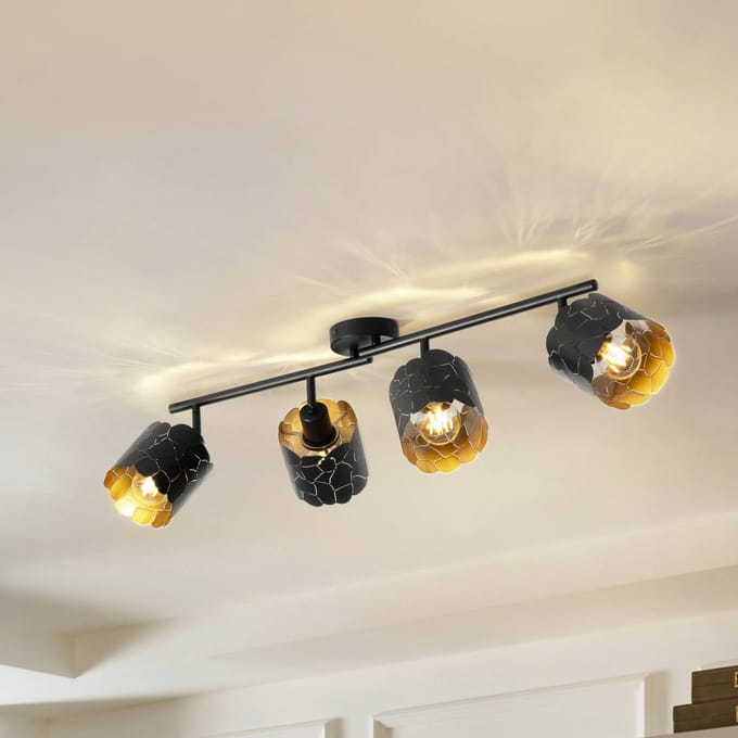 Lindby - plafondlamp - 4lichts - Metaal - H: 25 cm - E27 - zwart, goud