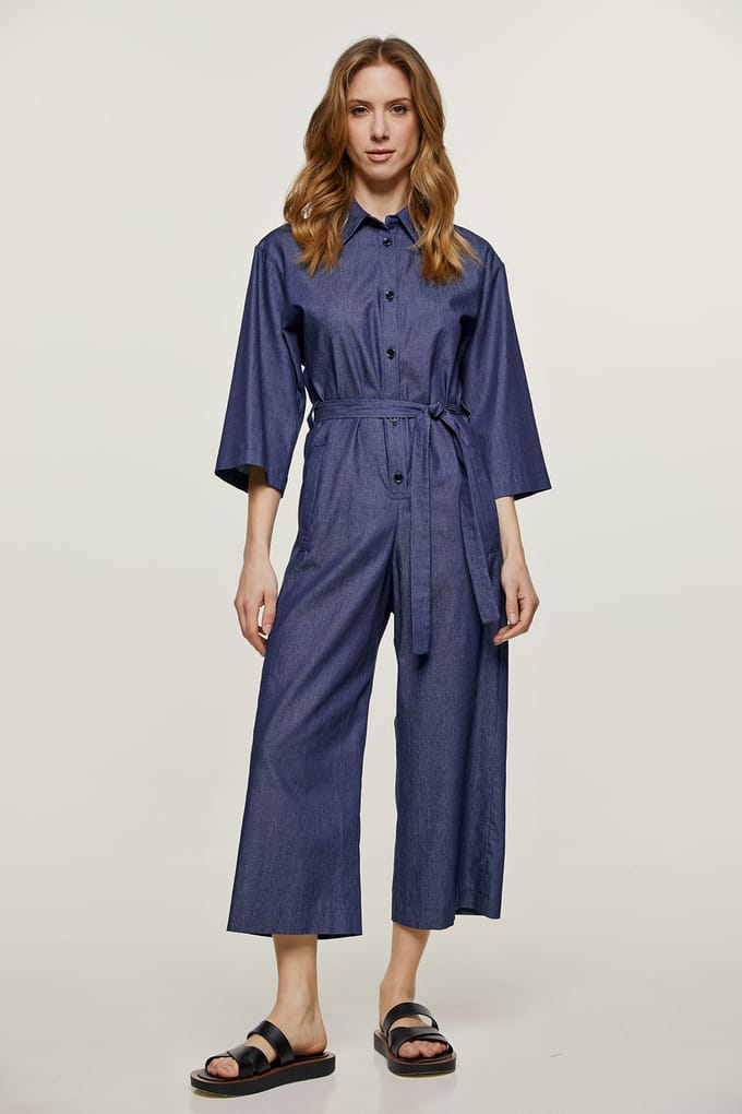 Indigo katoenen jumpsuit