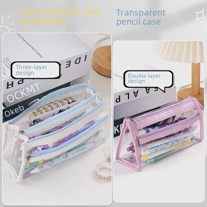 3-laags transparante etui met grote capaciteit: Stijlvol Koreaans Ins-ontwerp voor Meisjes Schrijfwaren paars