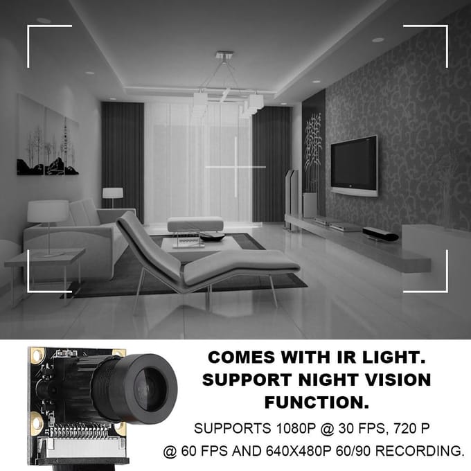 Module de caméra de vision nocturne 5 MP avec 2 lumières de remplissage pour Raspberry Pi Zero gray