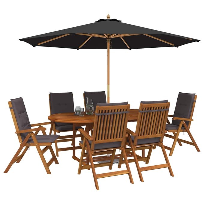vidaXL - Buiten - Eetset - met - Parasol - 8 - st - 6-zits - Antraciet