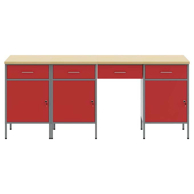 vidaXL - Werk - Cabinet - met - lade - 4 - st - Rood - Engineered - hout - en - staal