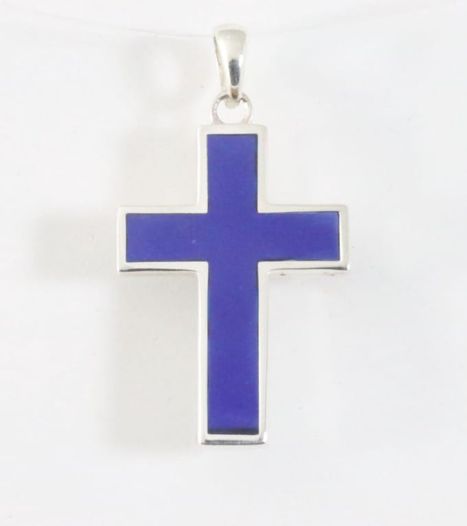 Fijne zilveren kruishanger met lapis lazuli