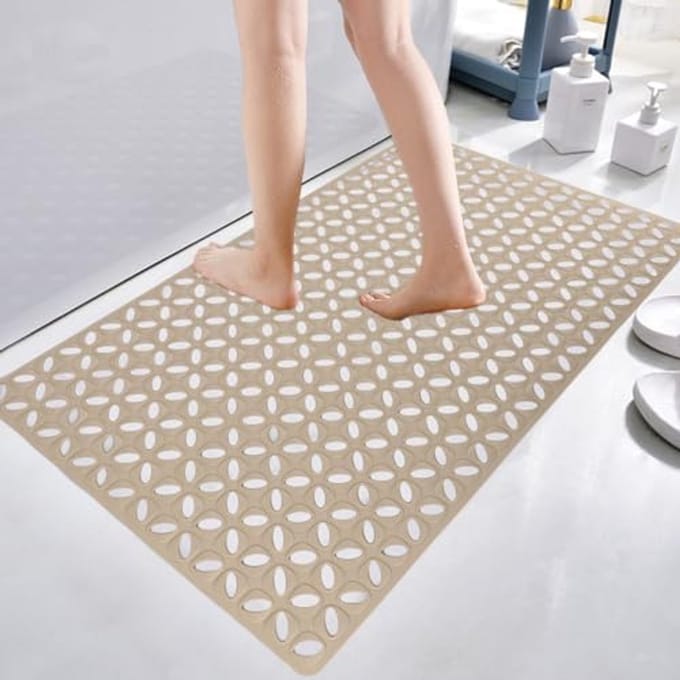 Antislip Badmat van Flexibel Rubber met Zuignappen en Afvoergat – 70 x 40 cm - Kaki