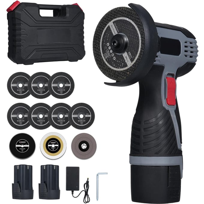 Borstelloze Haakse Slijper 17000RPM Accu Haakse Slijper Elektrisch Slijpgereedschap Mini Haakse Slijper Upgrade Package & 2 Battery-US plug zwart