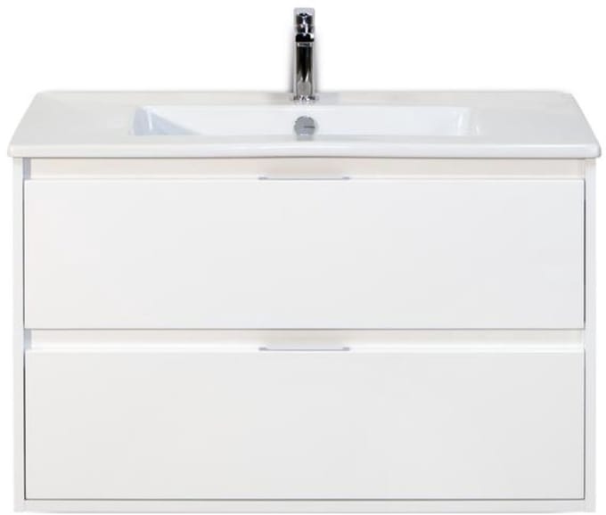 Porto Badmeubelset 90 cm - Wit Hoogglans - Keramische Wastafel Wit Slim