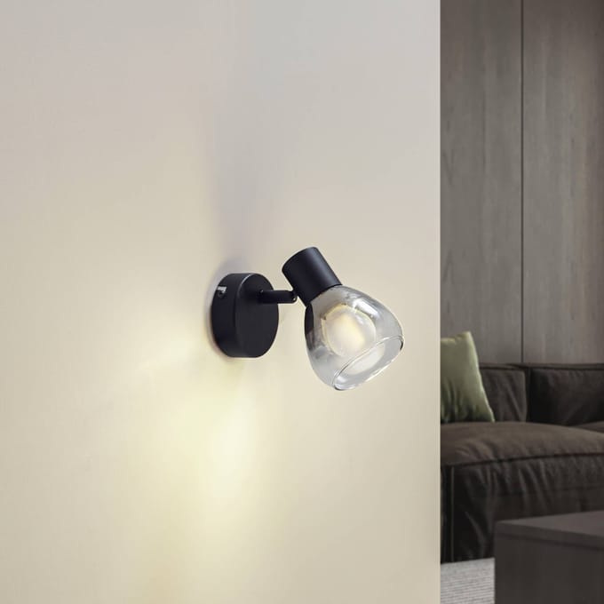 Lindby - wandlamp - 1licht - Glas, ijzer - H: 12.5 cm - E14 - rookgrijs, mat zwart