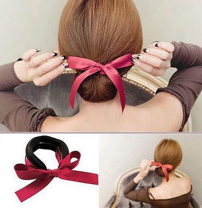 Bun maker met Strikje - Donut maker Haar Styling - Haarclip met Zijde Strik - haar elastiek - Rood