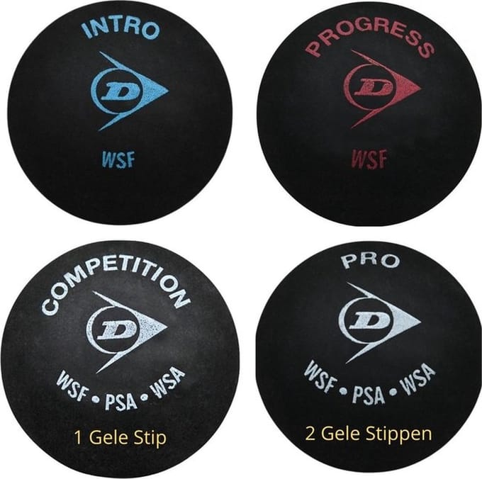 Dunlop Squashballen Testpakket - Intro - Progress - Competition - Pro - 4 ballen