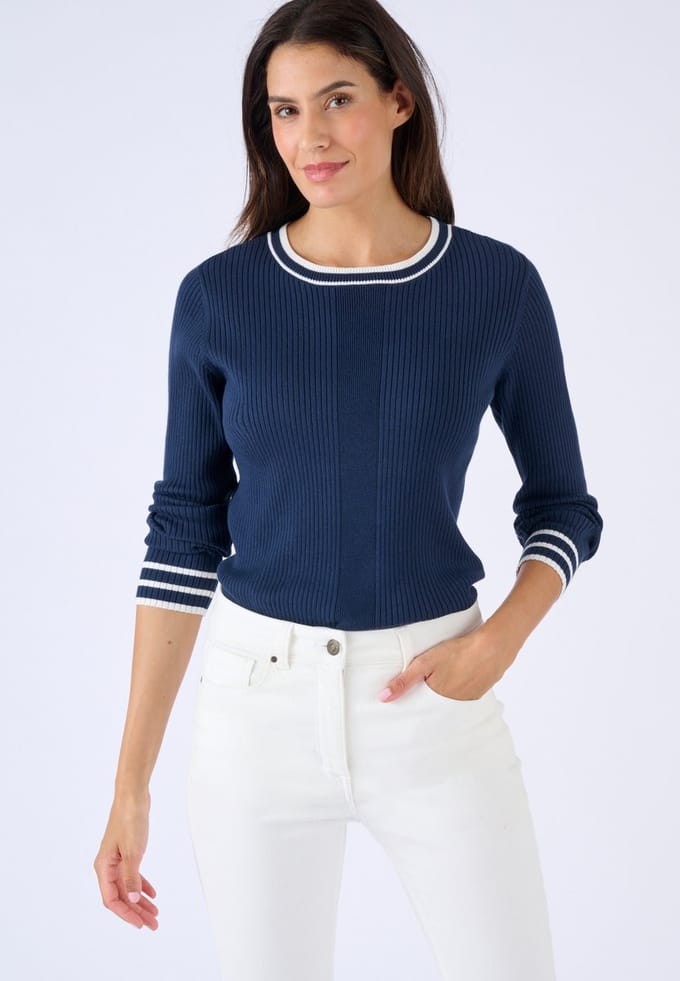 Damart - Trui platte rib fantasie - Dames - Blauw - M