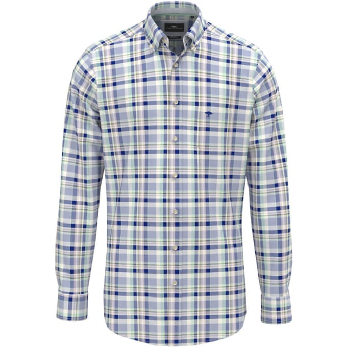 Fynch-Hatton Overhemd Premium Washed Oxford Multi Check Mint-Blue / male