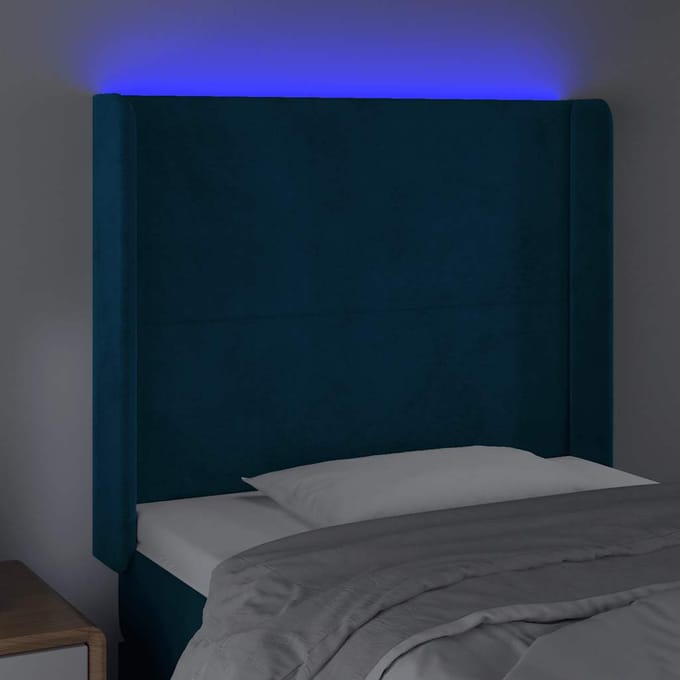vidaXL - Hoofdbord - LED - 103x16x118/128 - cm - fluweel - donkerblauw
