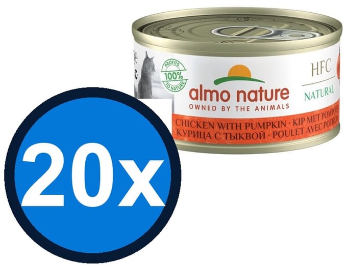 20x Almo Nature HFC - Kattenvoer Natvoer Blik - Natural - Kip & Pompoen - 70g