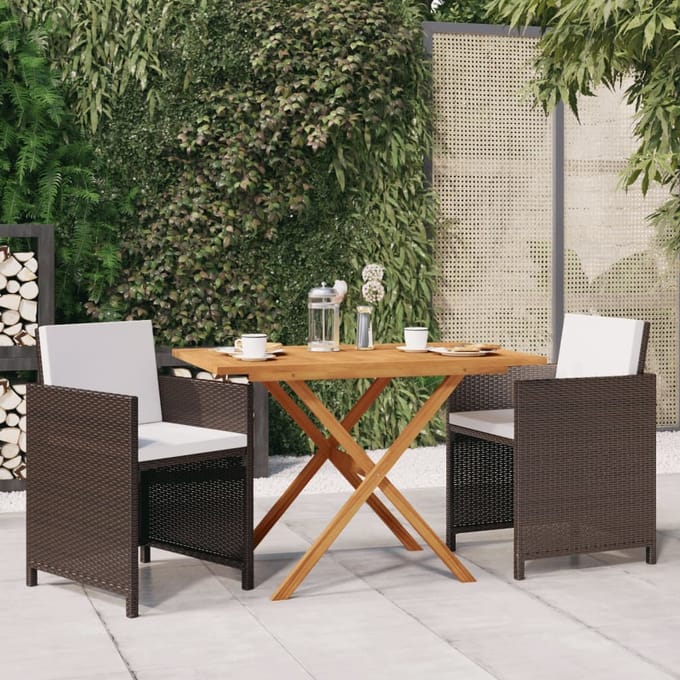 vidaXL - 3-delige - Tuinset - met - kussens - poly - rattan - bruin