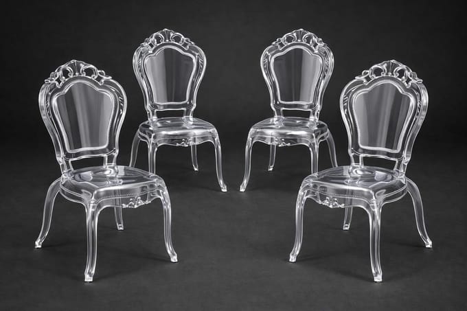 Stoelen Set - Zitmeubels Fauteuils - Eetkamer Inrichten - Barok Design - 4 stuks - Transparant